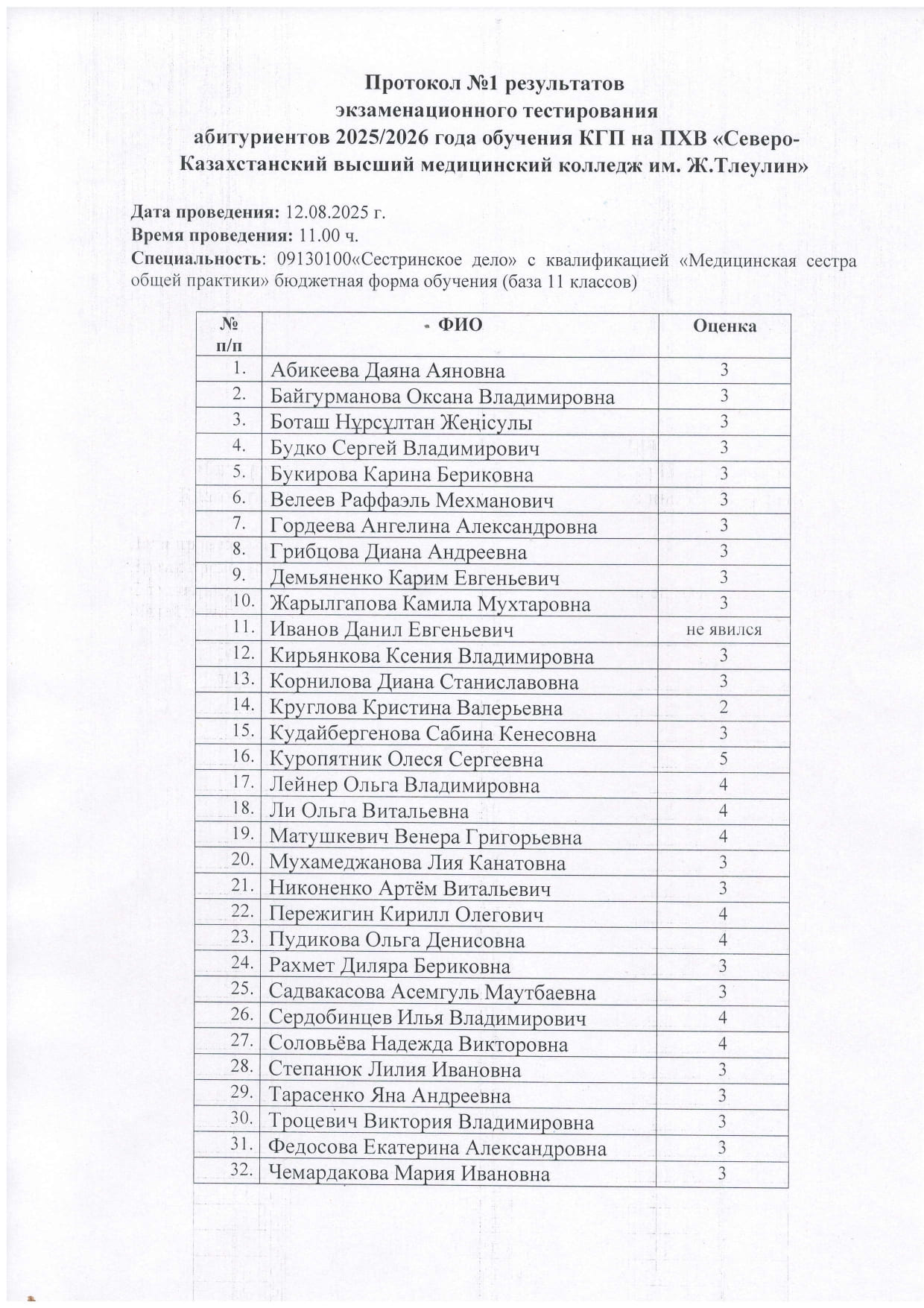 12.08.2025 Результат экзамена 